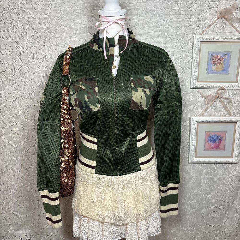 y2k camo‎ jersey cropped jacket - Picture 2 of 8